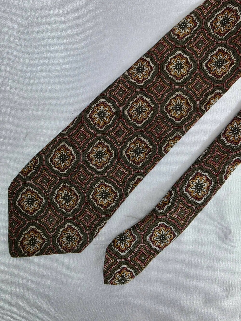 Fendi Olive, Rust & Cream Silk Medallion Tie
